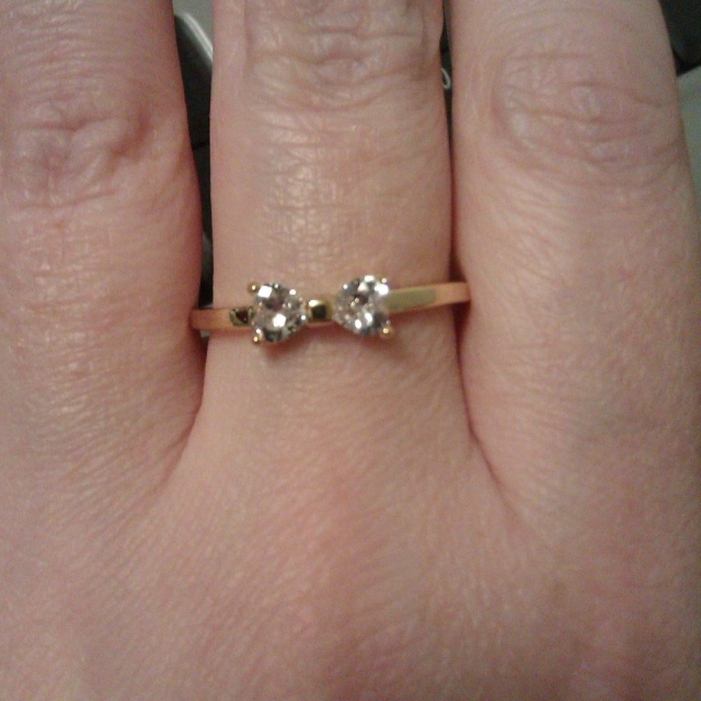Crystal Gold Bow Engagement Cubic Zirconia Ring - Picture 7 of 8